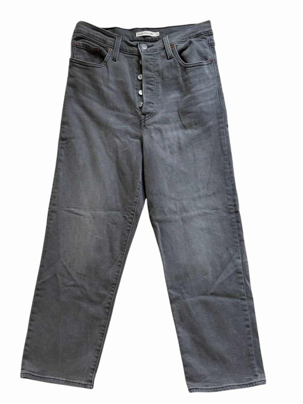 Levi’s Ribcage Straight Ankle Jeans Size 29 Gray Denim High Rise Button Fly